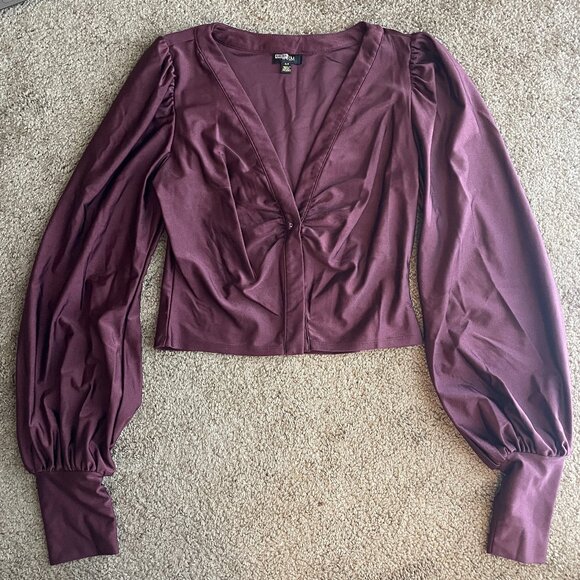 AFRM Burgundy Red Crop Top Long Sleeve Blouse Size Small - Picture 1 of 2